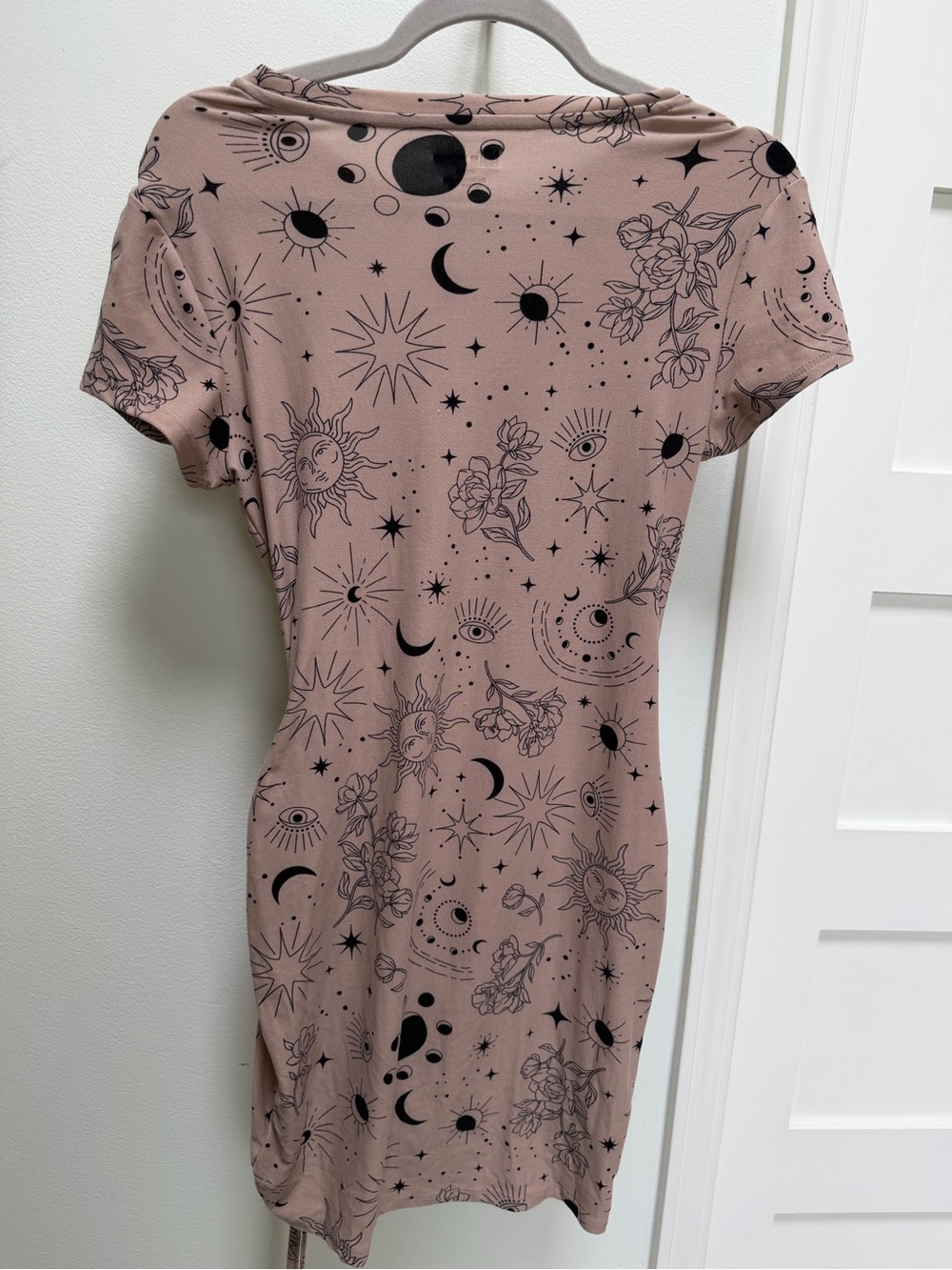 No Boundaries Dusty Rose Tee Dress with Black Celestial Print - Picture 4 of 4